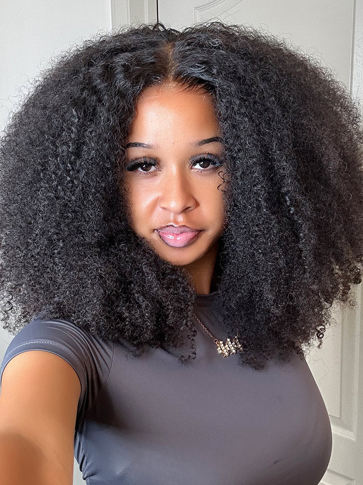 CurlyMe Wear Go Pre-bleached Afro Kinky Curly Glueless Wig Pre-cut HD Lace Pre-plucked - Image 5