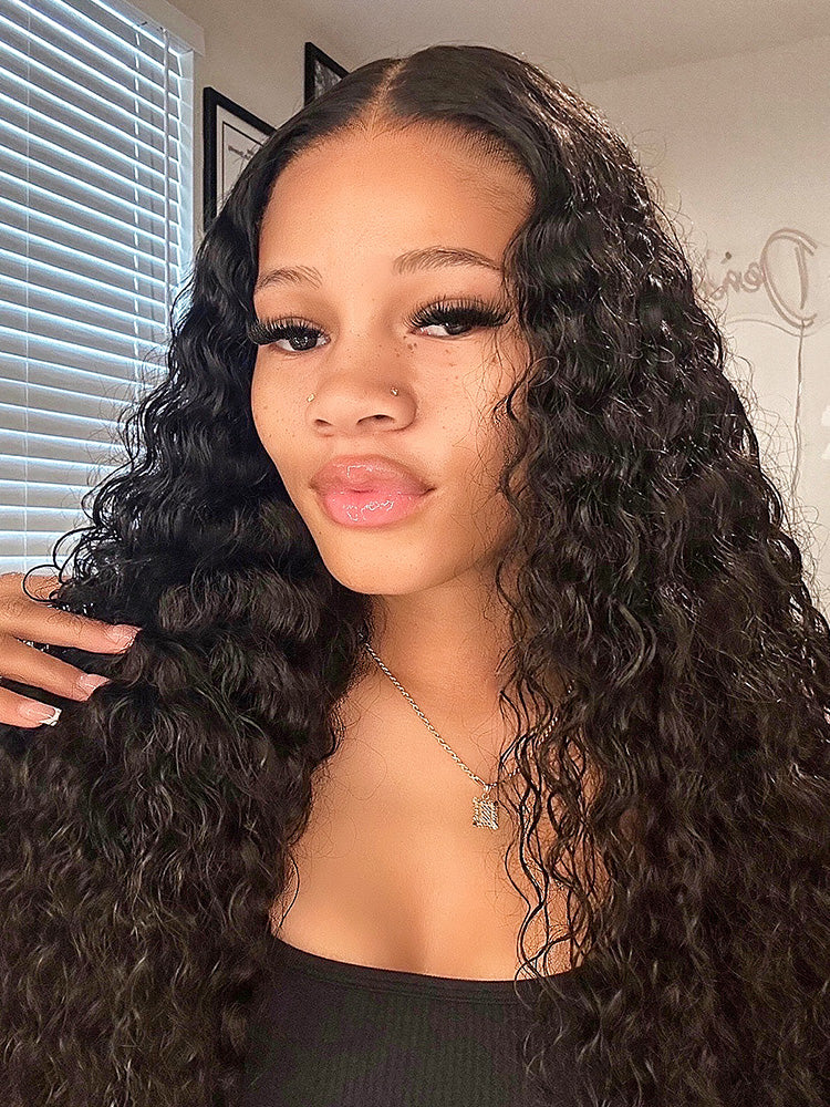 CurlyMe Pre-bleached Deep Wave Wear Go Glueless Wig Pre-cut HD Lace Wig Pre-plucked
