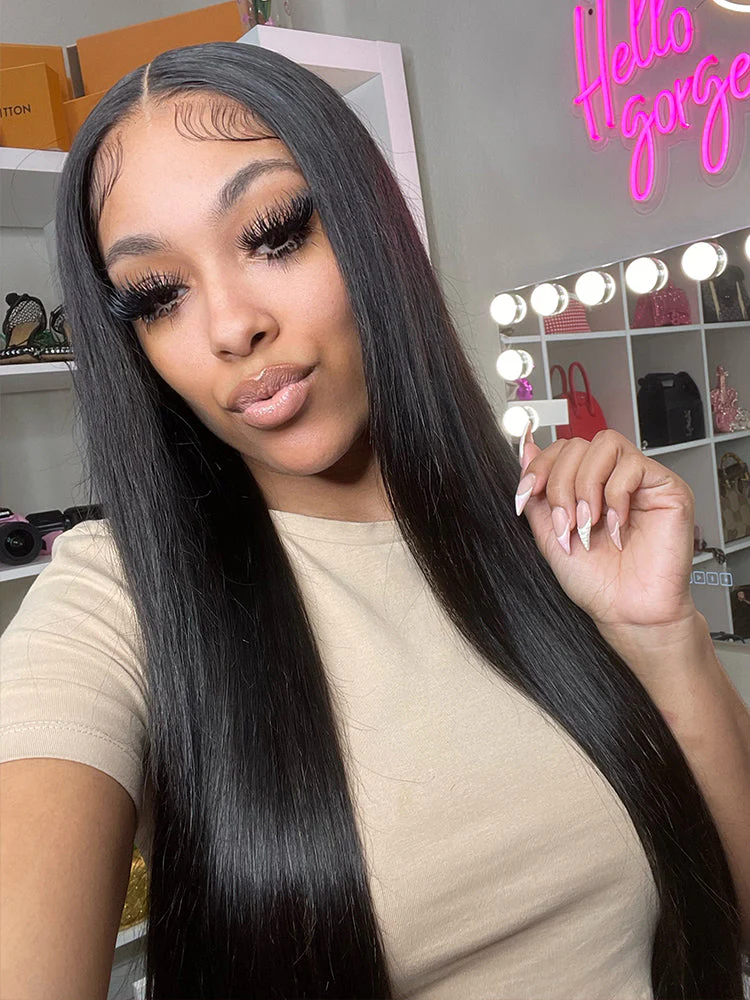 CurlyMe Pre-bleached Most Like Real Hair Glueless Straight Human Hair HD Lace Wig Pre-plucked - Image 6