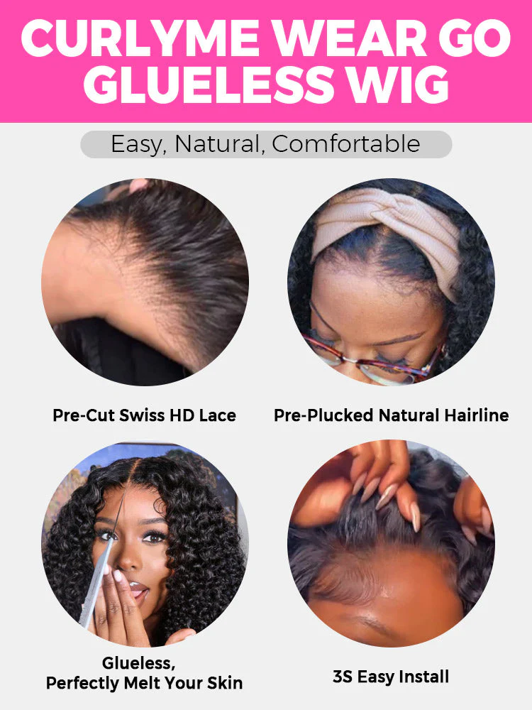 CurlyMe Pre-bleached Water Wave Wear Go Glueless Pre-cut HD Lace Wig Pre-plucked - Image 8