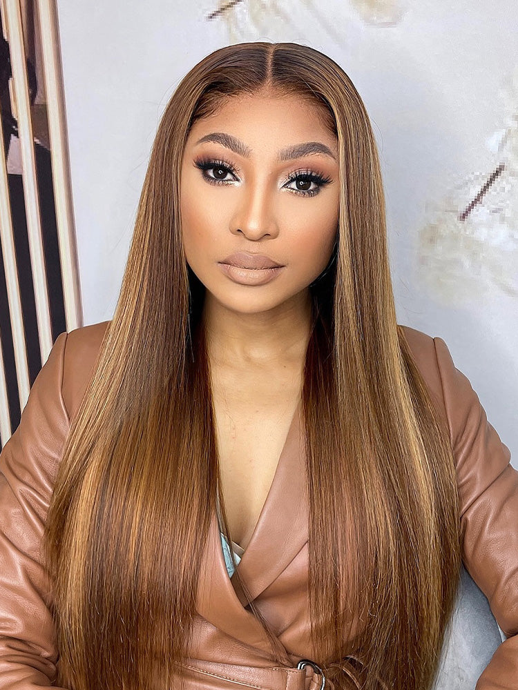 CurlyMe Highlights Ombre HD Lace Wear Go Straight Glueless Wigs Pre Cut Lace Wig - Image 2