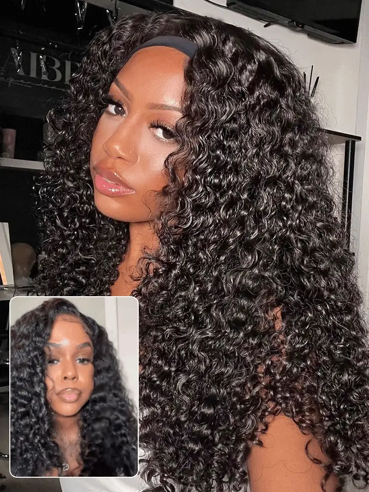 CurlyMe 3 In 1 Half Wig Burmese Curly Glueless Install Half Wig With Adjustable String Beginner Friendly - Image 6