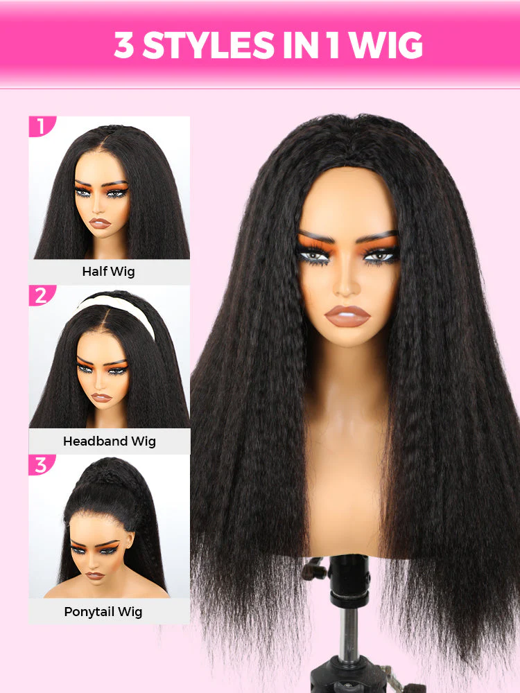 CurlyMe 3 In 1 Half Wig Kinky Straight Glueless Install Half Wig With Draw-string Beginner Friendly - Image 8