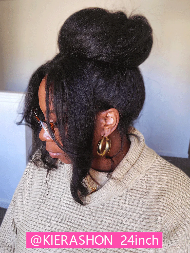 CurlyMe 360 Fit Wig Pre-Bleached Kinky Straight Human Hair Pre-Cut 360 Lace Wear Go Glueless Wig Pre-Plucked - Image 3