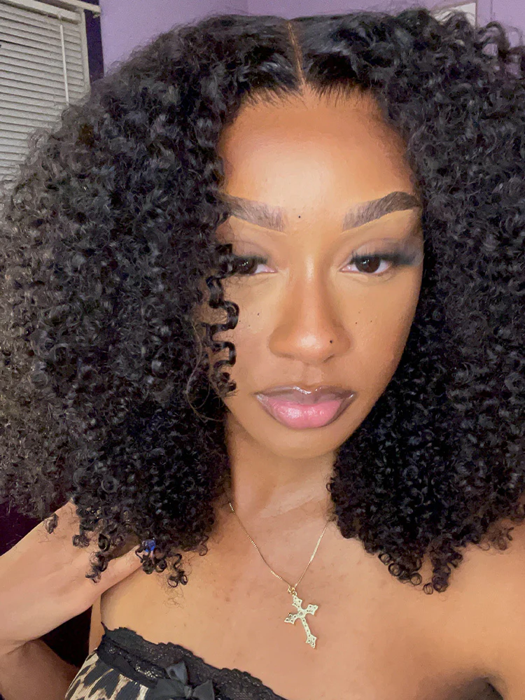 CurlyMe Pre-bleached Afro Kinky Curly Wear Go Glueless Pre-cut HD Lace Wig Pre-plucked - Image 3