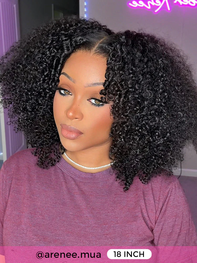 CurlyMe Pre-bleached Afro Kinky Curly Wear Go Glueless Pre-cut HD Lace Wig Pre-plucked - Image 4
