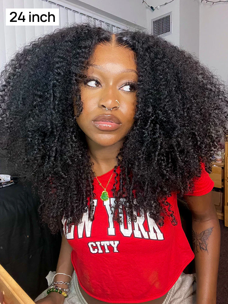 CurlyMe Pre-bleached Afro Kinky Curly Wear Go Glueless Pre-cut HD Lace Wig Pre-plucked - Image 9