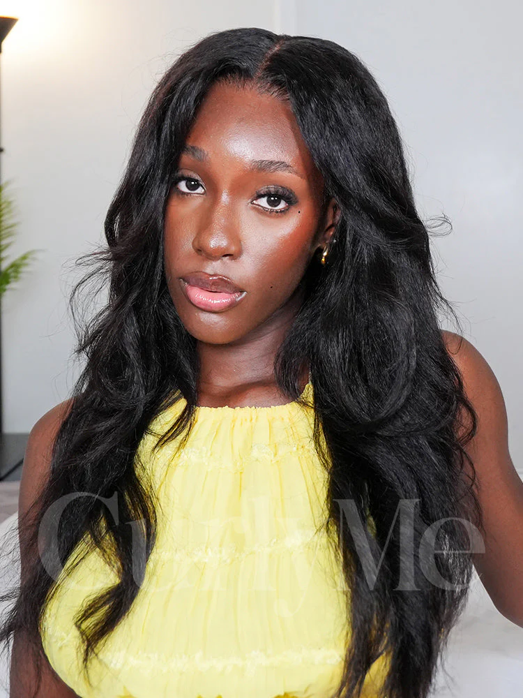 CurlyMe Pre-bleached Kinky Straight Hair Wear Go Glueless Wig 7x5 Pre-cut HD Lace Pre-plucked - Image 5