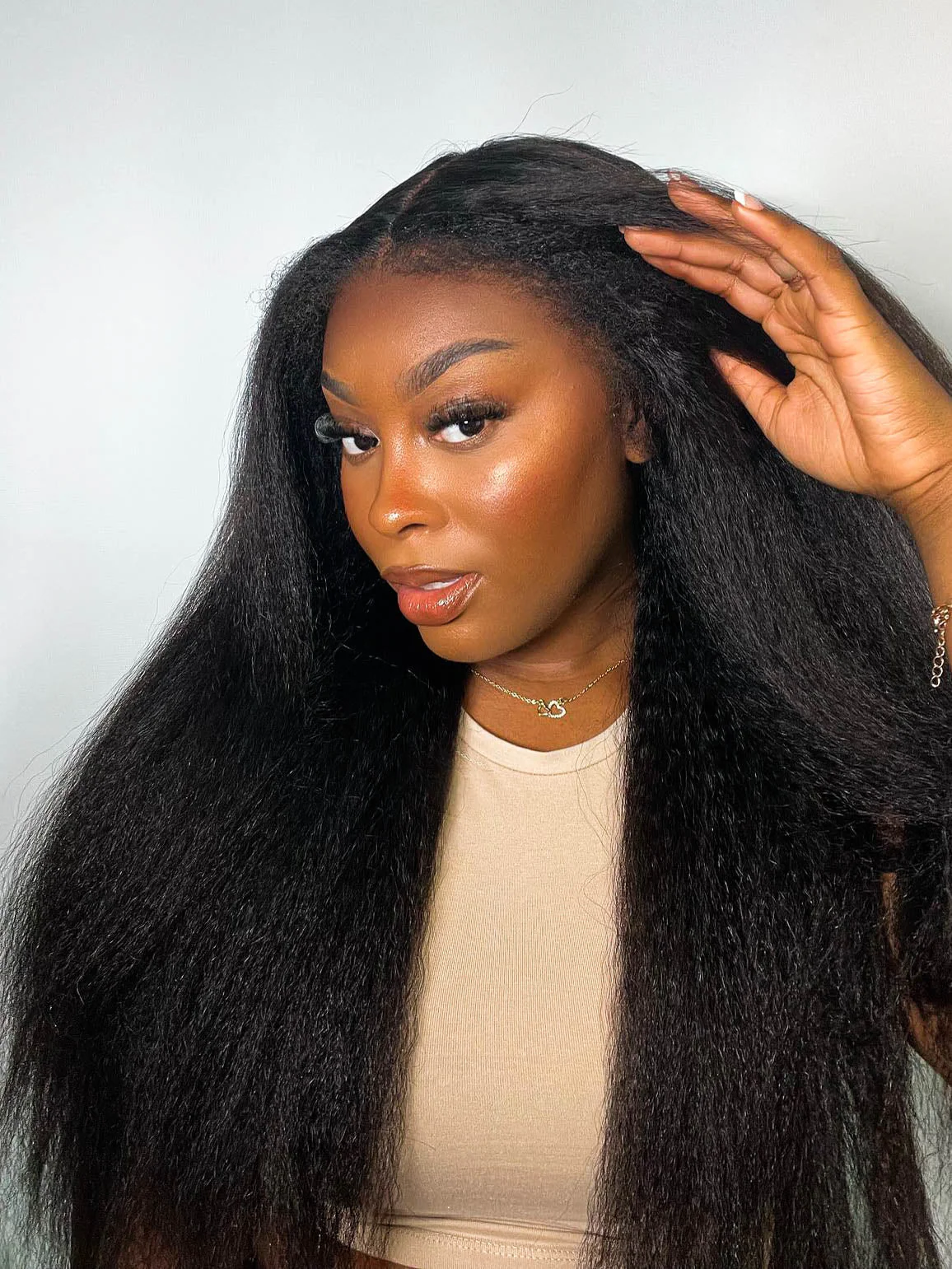 CurlyMe Pre-bleached Kinky Straight Hair Wear Go Glueless Wig 7x5 Pre-cut HD Lace Pre-plucked - Image 8