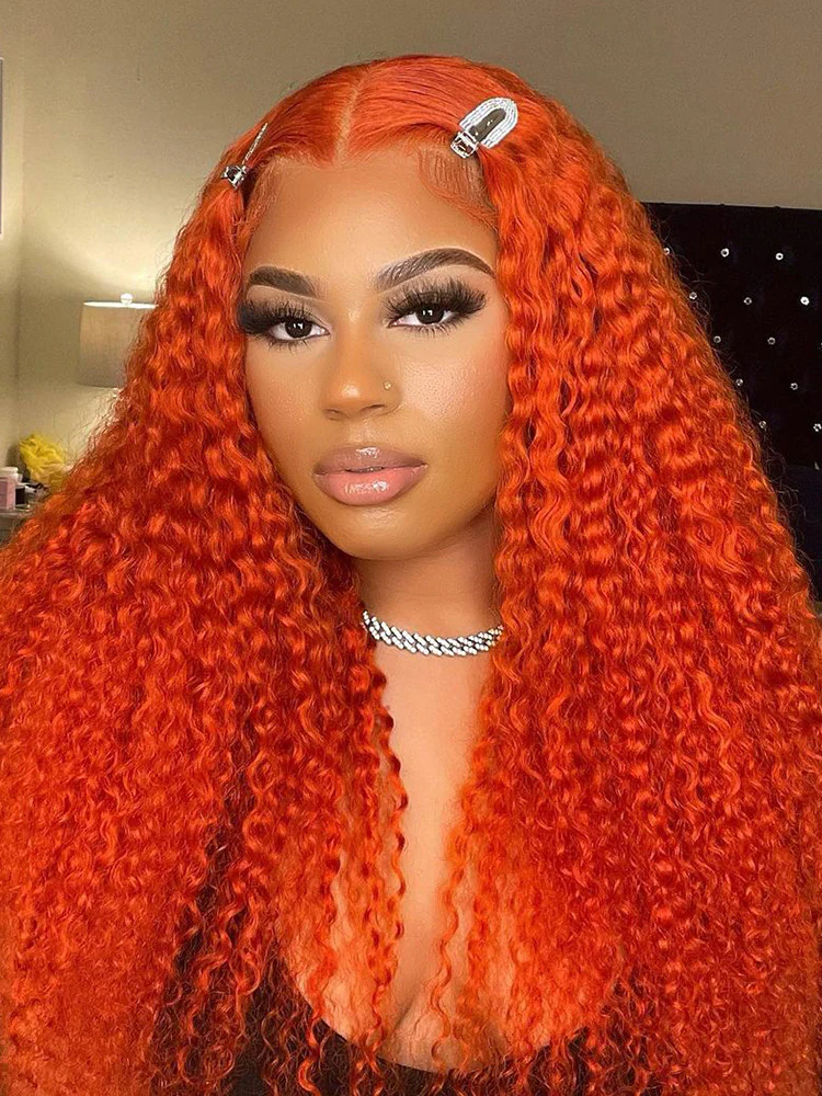 CurlyMe Bright Orange Kinky Curly Hair 13x4 Lace Front Wigs For Women - Image 2