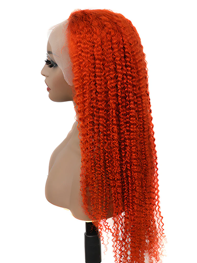 CurlyMe Bright Orange Kinky Curly Hair 13x4 Lace Front Wigs For Women - Image 4