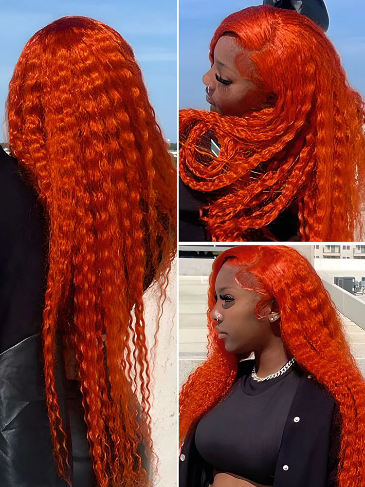 CurlyMe Bright Orange Kinky Curly Hair 13x4 Lace Front Wigs For Women - Image 8