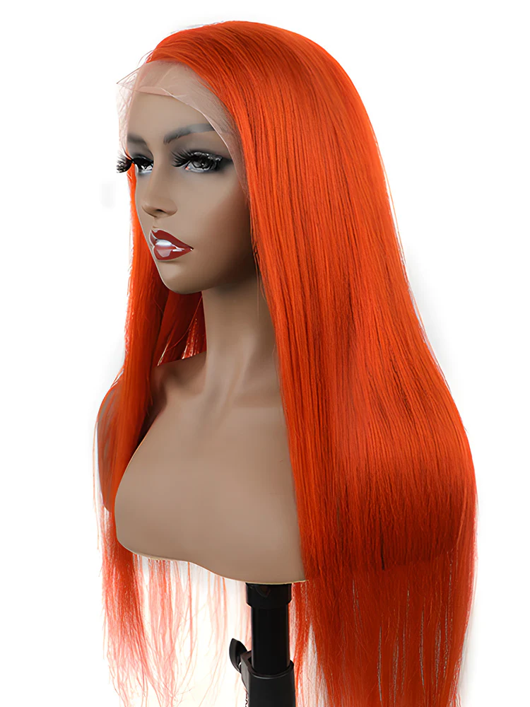 CurlyMe Bright Orange Straight Hair 13x4 Lace Front Wigs Remy Hair - Image 5