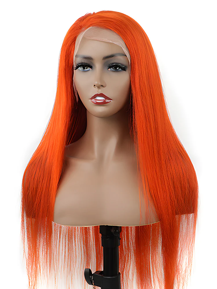 CurlyMe Bright Orange Straight Hair 13x4 Lace Front Wigs Remy Hair - Image 6