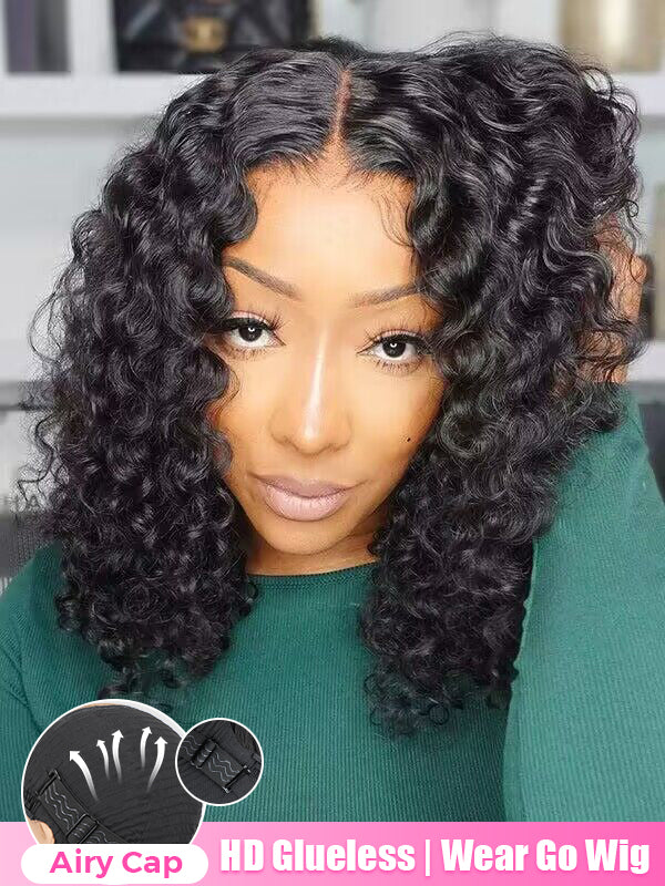 CurlyMe Water Wave Bob Glueless Wig Wear Go 7x5 HD Lace Pre Cut Lace Wig - Image 3