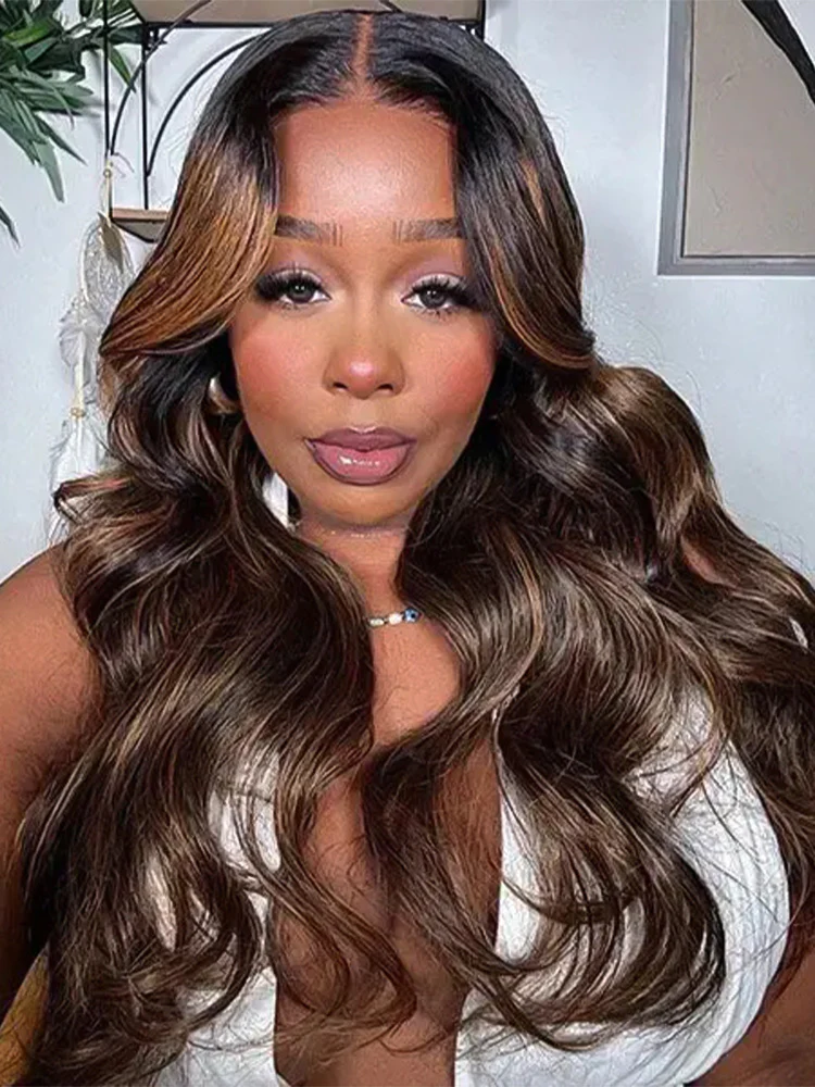 CurlyMe Highlight Balayage Color Body Wave 9x6 T Part Glueless Wig Pre-cut Lace Wear Go Wig - Image 2
