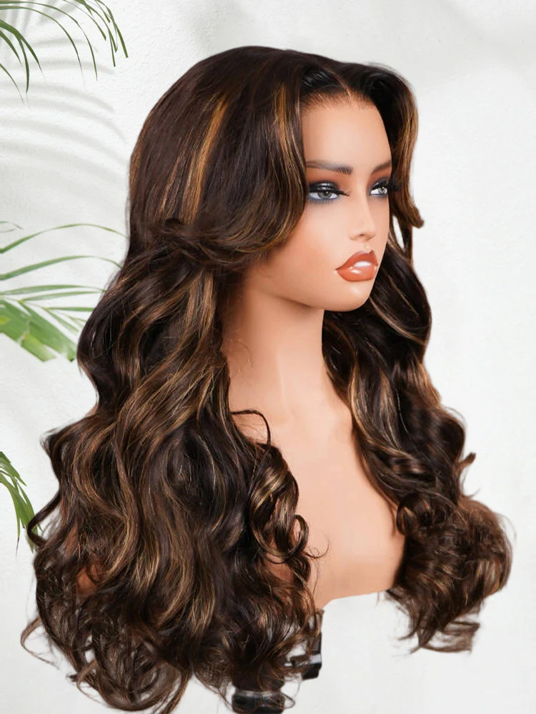 CurlyMe Highlight Balayage Color Body Wave 9x6 T Part Glueless Wig Pre-cut Lace Wear Go Wig - Image 5