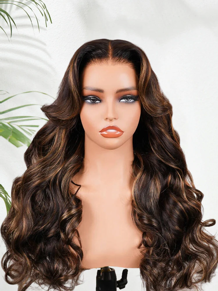 CurlyMe Highlight Balayage Color Body Wave 9x6 T Part Glueless Wig Pre-cut Lace Wear Go Wig - Image 6