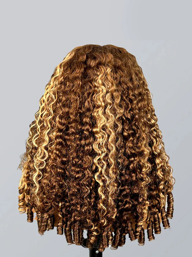 CurlyMe Highlights Ombre Burmese Curly Glueless Wig Pre Cut 9x6 Lace Snug Fit Wear Go Glueless Wig - Image 6