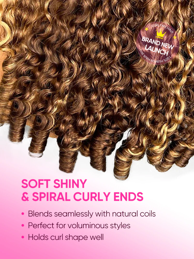 CurlyMe Highlights Ombre Burmese Curly Glueless Wig Pre Cut 9x6 Lace Snug Fit Wear Go Glueless Wig - Image 7