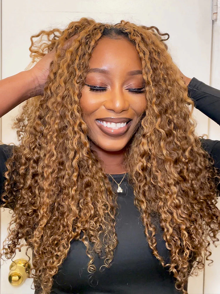 CurlyMe Highlights Ombre Burmese Curly Miracle Knots Feather Crochet Human Hair Reusable & Invisible Pre-Separated Knotless 100% Virgin Human Hair - Image 2
