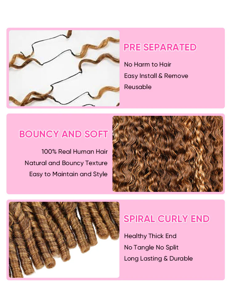 CurlyMe Highlights Ombre Burmese Curly Miracle Knots Feather Crochet Human Hair Reusable & Invisible Pre-Separated Knotless 100% Virgin Human Hair - Image 7
