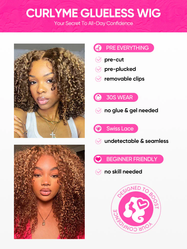 CurlyMe Wear Go Glueless Highlights Ombre Hair Pre-cut Lace Kinky Curly Wig - Image 10