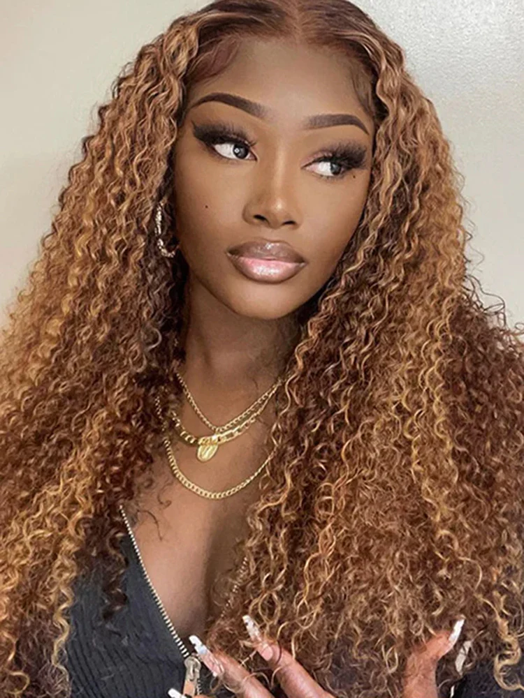 CurlyMe Highlights Ombre Human Hair Wigs Kinky Curly Transparent Lace Wigs Pre plucked - Image 10