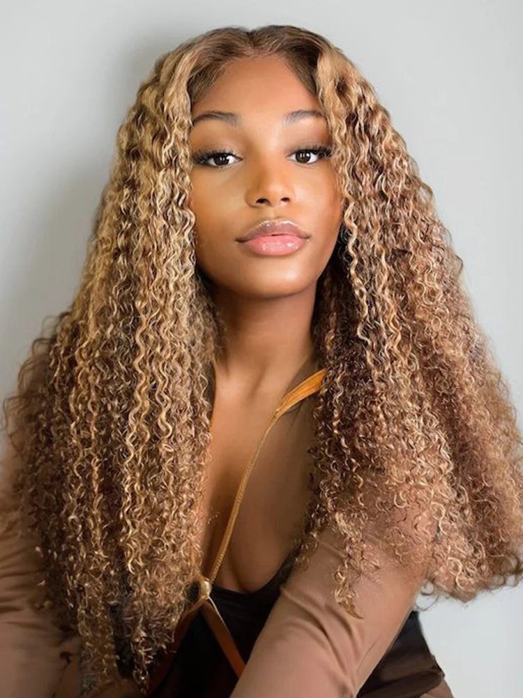 CurlyMe Highlights Ombre Human Hair Wigs Kinky Curly Transparent Lace Wigs Pre plucked - Image 2