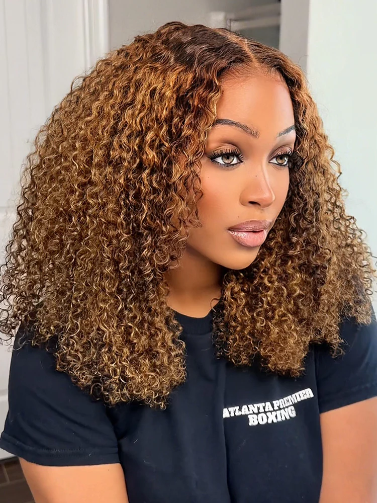 CurlyMe Highlights Ombre Human Hair Wigs Kinky Curly Transparent Lace Wigs Pre plucked - Image 6