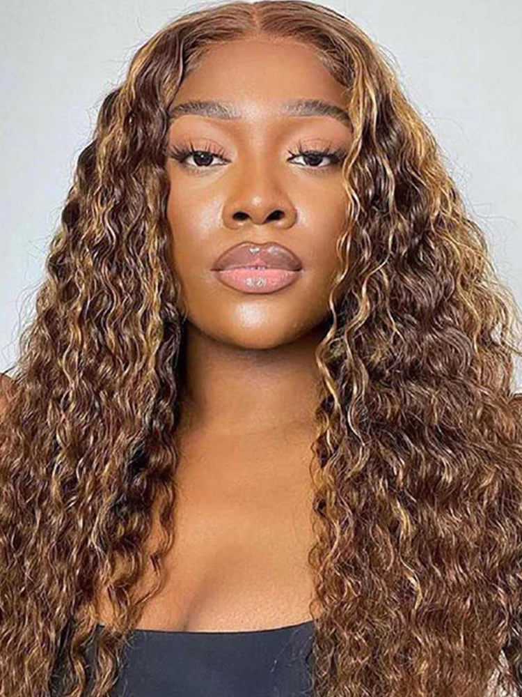 CurlyMe Highlights Ombre Hair Water Wave Human Hair Wigs Transparent Lace Wigs Pre Plucked - Image 2