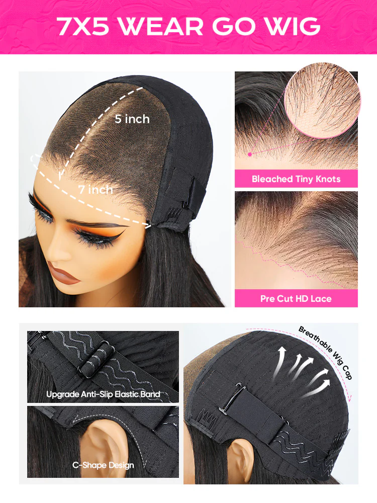 CurlyMe 7x5 HD Lace Glueless Bob Wigs Wear Go Pre Cut Lace Human Hair Wigs - Image 7