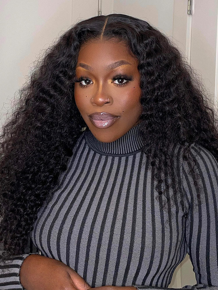 CurlyMe Deep Wave Human Hair Glueless Wig Wear Go Pre Cut Lace Closure Wig - Image 2