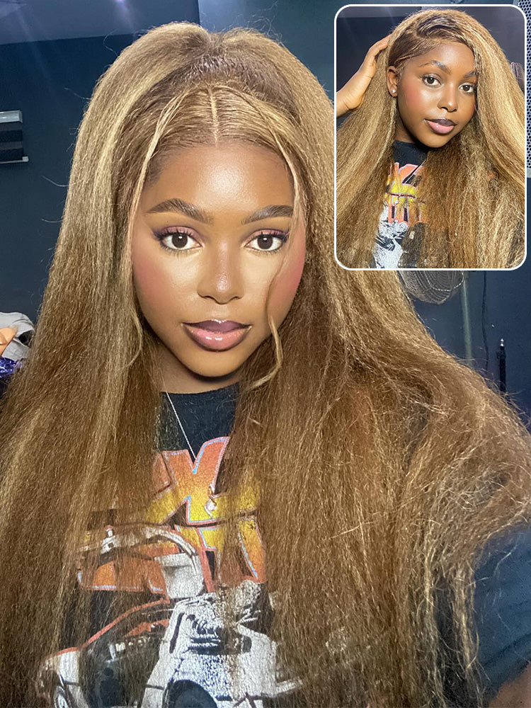 CurlyMe 4/27 Highlight Kinky Straight Wear Go Glueless Wig Pre-plucked with Natural Hairline - Image 2