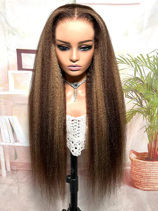 CurlyMe 4/27 Highlight Kinky Straight Wear Go Glueless Wig Pre-plucked with Natural Hairline - Image 5