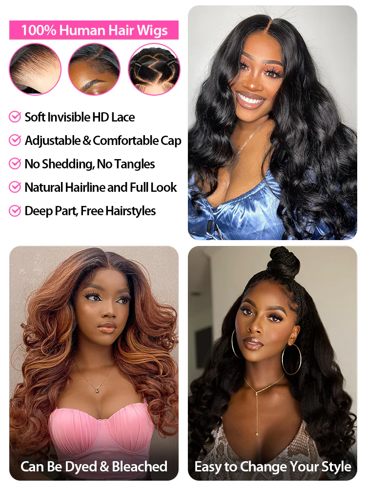 CurlyMe Pre-bleached Body Wave Hair 13x4 Swiss HD Lace/Transparent Lace Front Wigs Pre Plucked - Image 5