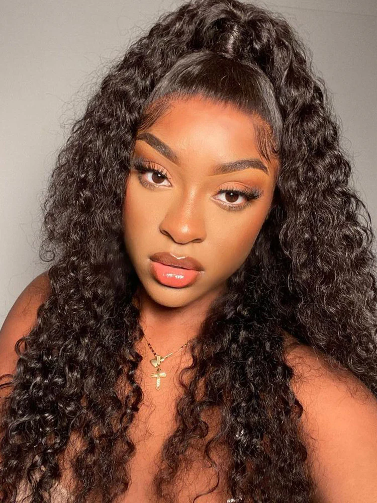CurlyMe Hot Curly Pre-bleached Deep Wave 13x4 HD Lace/Transparent Lace Frontal Wigs - Image 3
