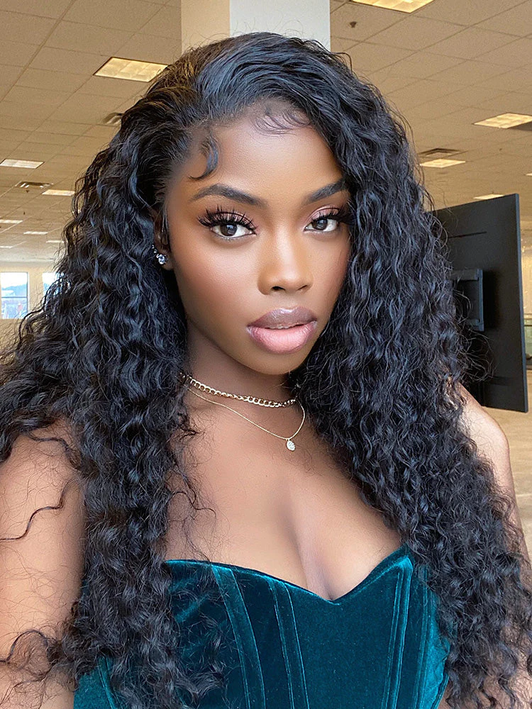 CurlyMe Hot Curly Pre-bleached Deep Wave 13x4 HD Lace/Transparent Lace Frontal Wigs - Image 7