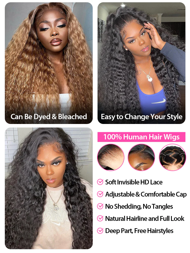 CurlyMe Kinky Curly Hair Pre-bleached 13x4 Swiss HD Lace/Transparent Lace Front Wigs Pre Plucked - Image 6