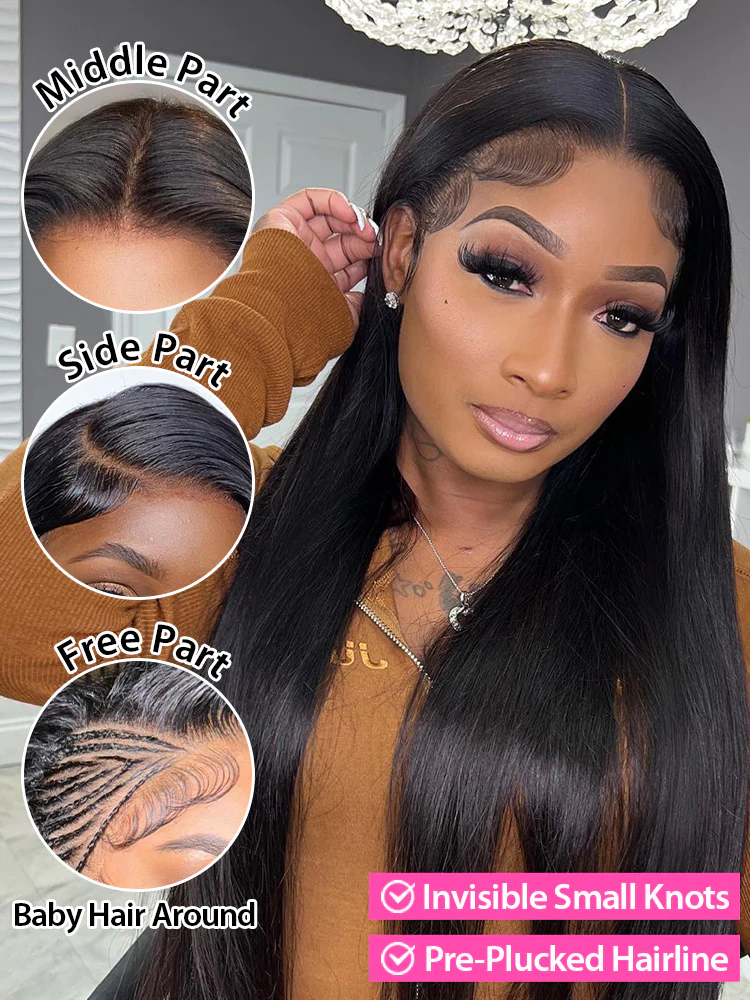 CurlyMe Pre-bleached 13x4 Swiss HD Lace/Transparent Lace Wigs Straight Long Hair Lace Front Wigs - Image 4