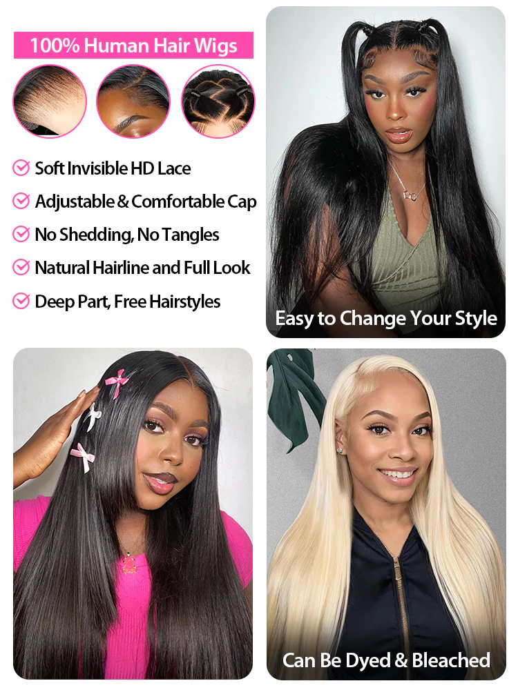 CurlyMe Pre-bleached 13x4 Swiss HD Lace/Transparent Lace Wigs Straight Long Hair Lace Front Wigs - Image 9
