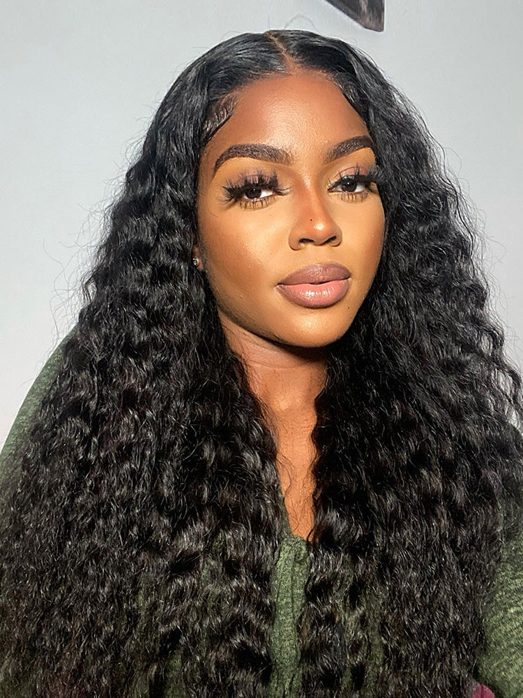 CurlyMe 13x4 Swiss HD Lace Frontal Pre-bleached Water Wave Hair Pre plucked Lace Front Wigs - Image 4