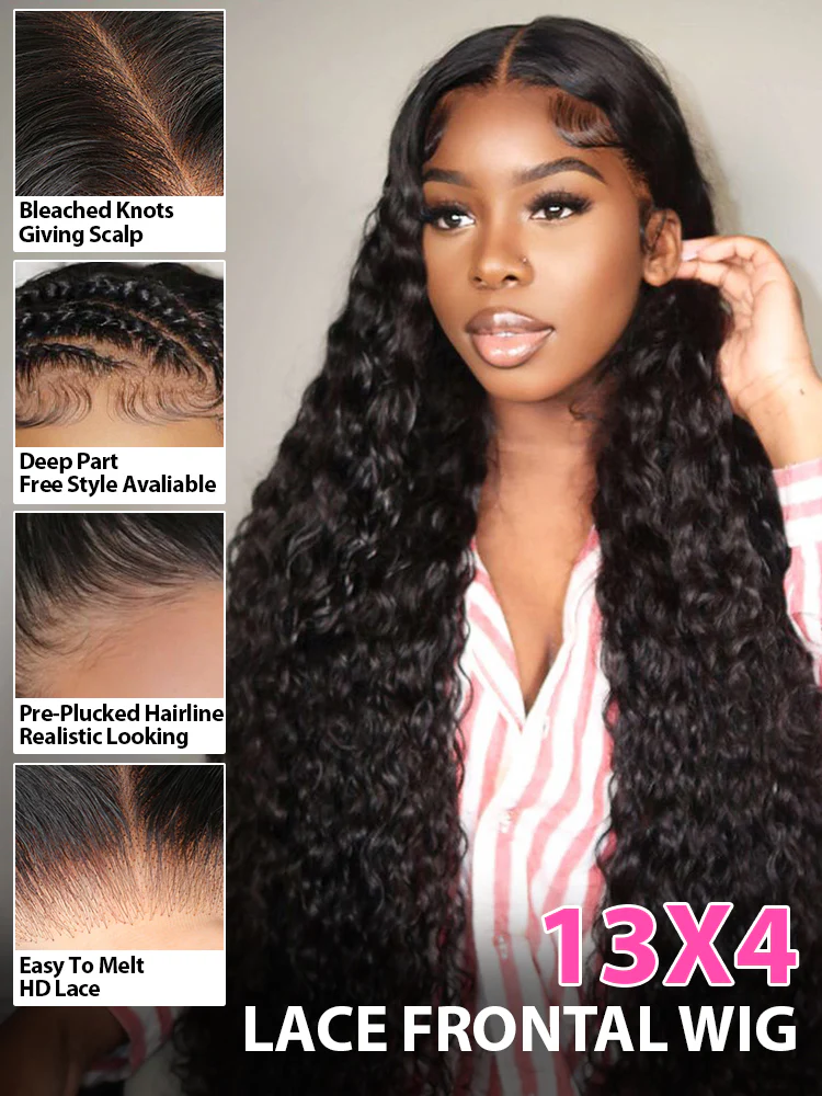 CurlyMe 13x4 Swiss HD Lace Frontal Pre-bleached Water Wave Hair Pre plucked Lace Front Wigs - Image 5