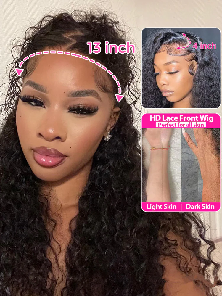 CurlyMe 13x4 Swiss HD Lace Frontal Pre-bleached Water Wave Hair Pre plucked Lace Front Wigs - Image 6