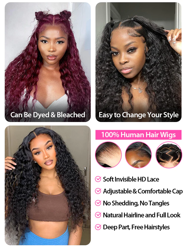 CurlyMe Pre Bleached Human Hair 13x4/13x6 Swiss Lace Front Wig Pre Plucked - Image 11