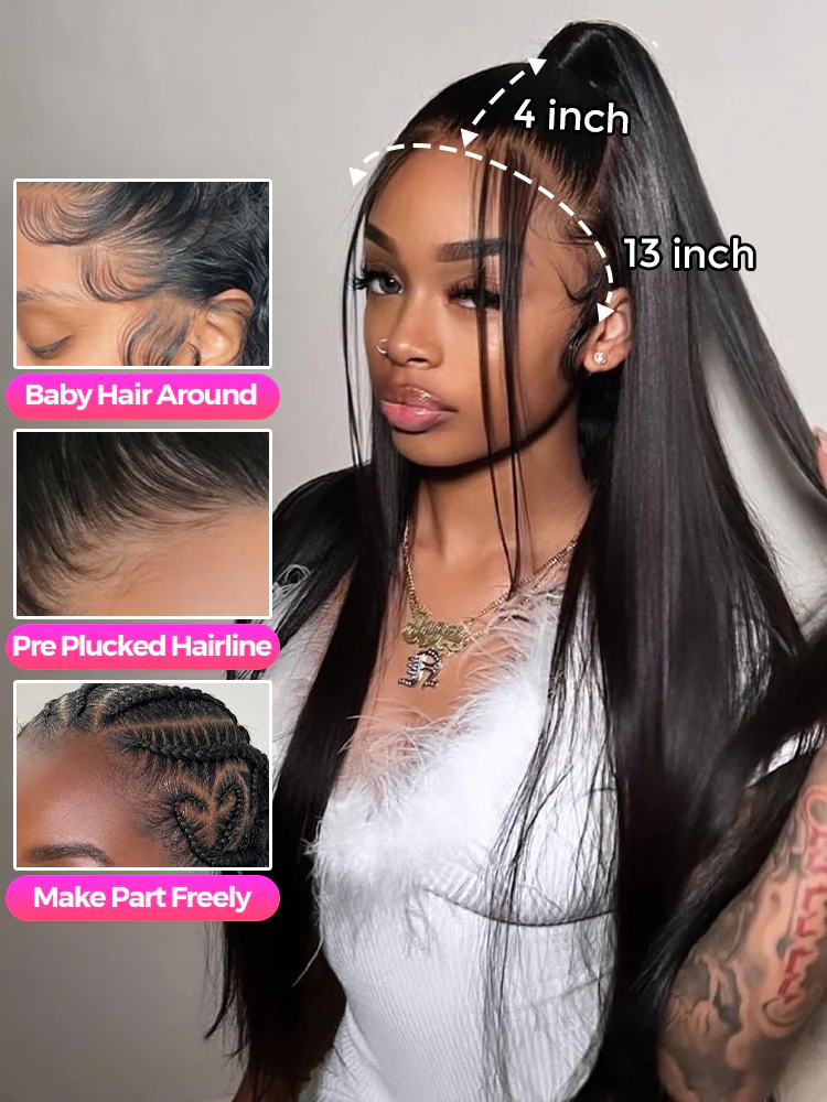 CurlyMe Pre Bleached Human Hair 13x4/13x6 Swiss Lace Front Wig Pre Plucked - Image 4