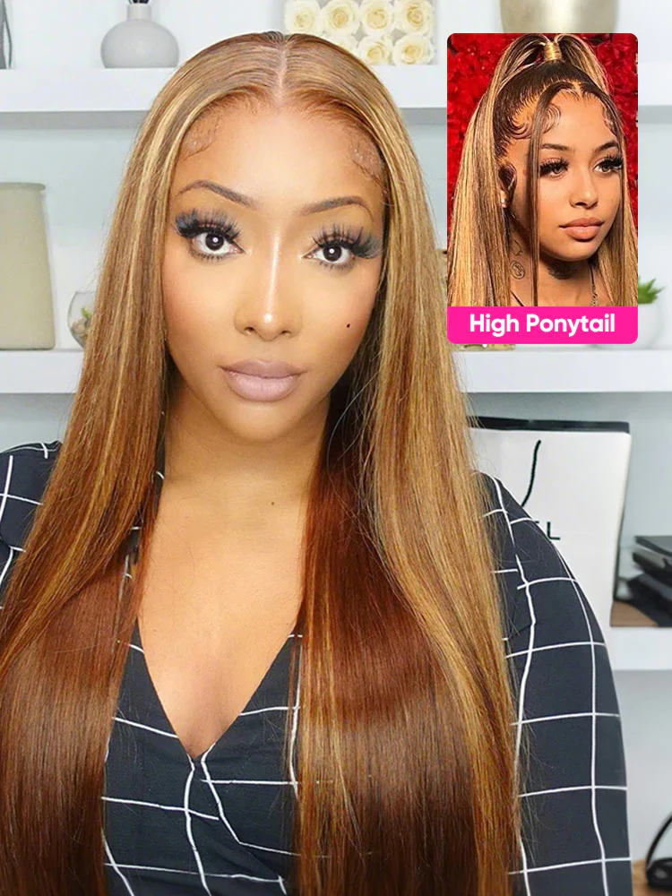 CurlyMe Highlights Ombre Hair Wear Go Glueless Wigs Pre Cut Transparent Lace Wigs - Image 3