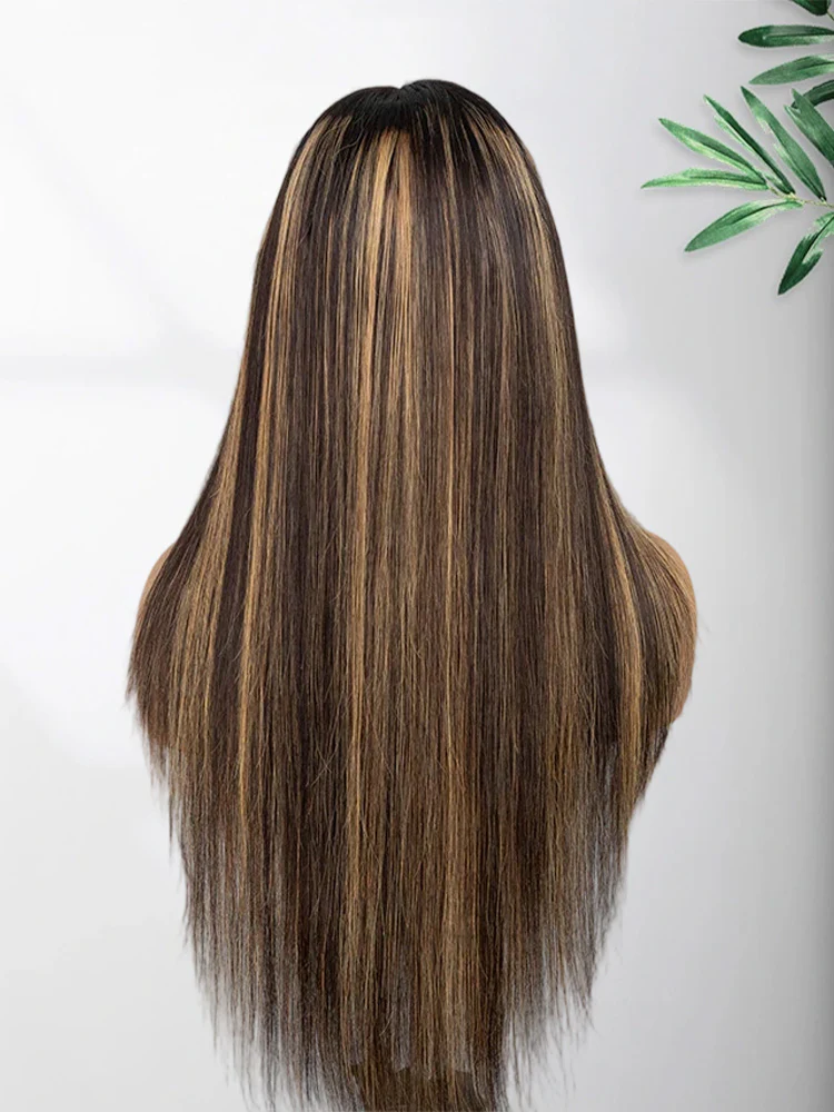 CurlyMe Layered Cut Balayage Highlight Straight Human Hair Wear Go Glueless 7x5 Pre-Cut Lace Wigs Pre-plucked - Image 3