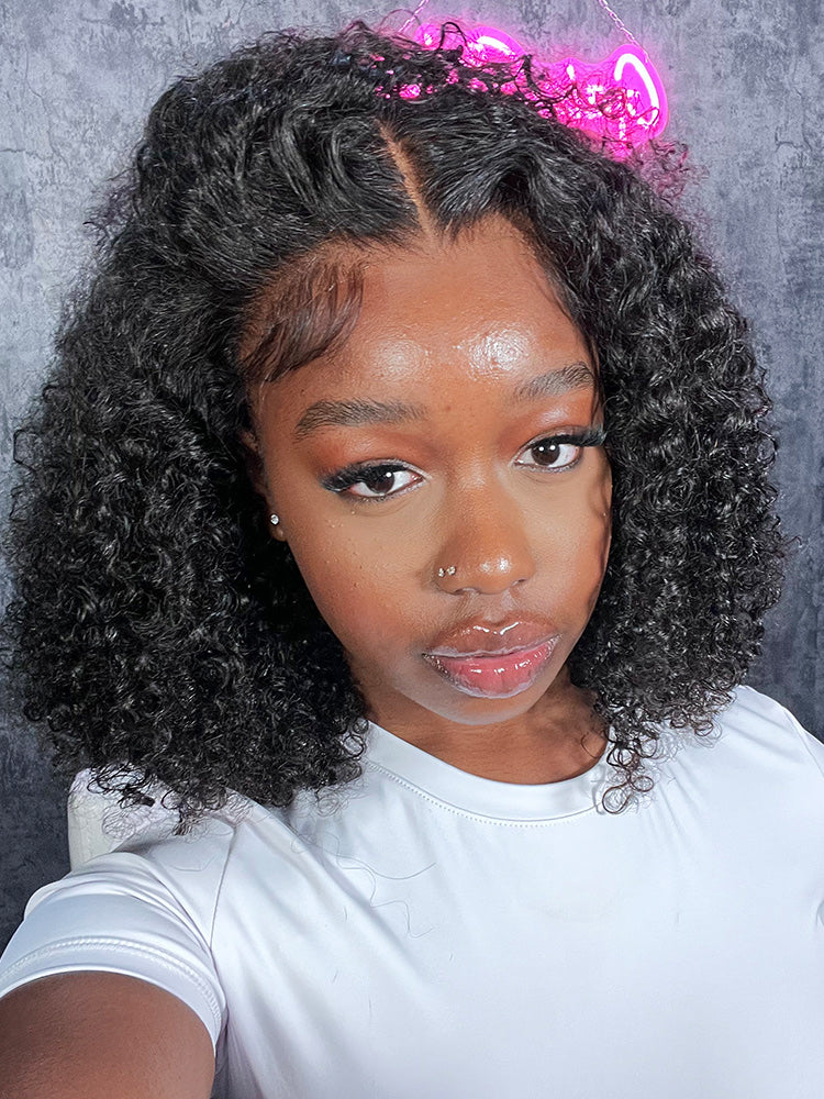 CurlyMe Pre-cut 9x6 HD Lace M-cap Wear Go Glueless Mini Knots Kinky Curly Hair Bob Wig Pre-plucked - Image 4