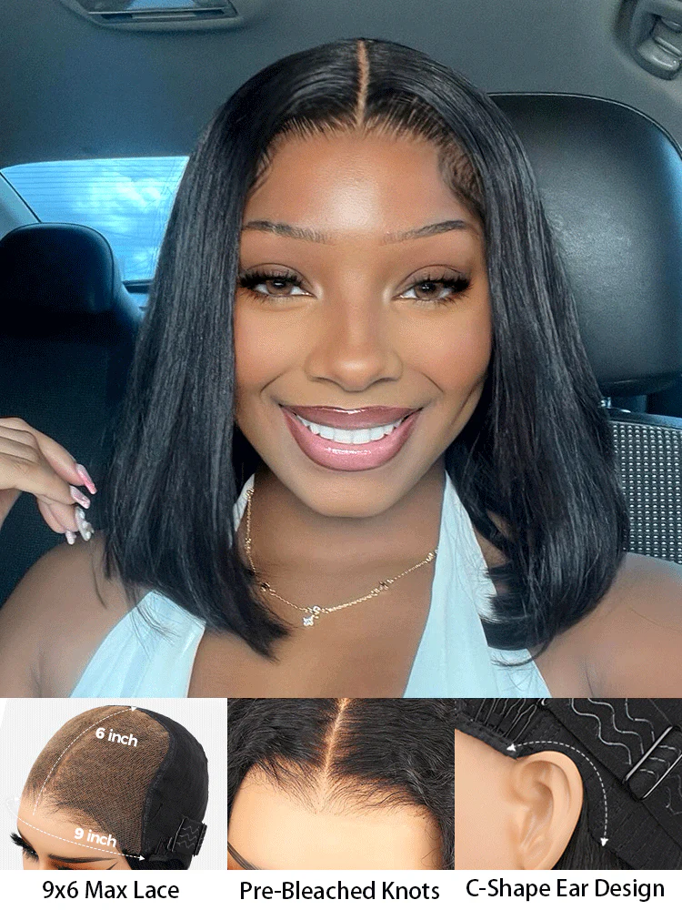CurlyMe Pre-cut 9x6 HD Lace M-cap Wear Go Glueless Mini Knots Straight Bob Wig Pre-plucked - Image 2